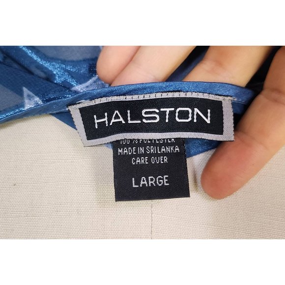 90s bias cut sheer blue leaf Designer Nightgown & Robe Set -Halston - Picture 4 of 6